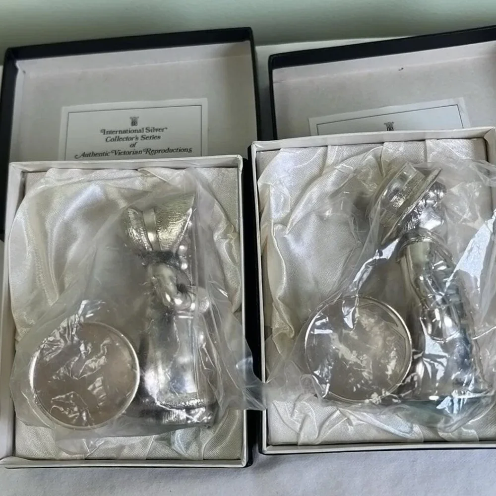 VTG International Silver Co Napkin Band Boy and Girl Set In Original Boxes  Wedd